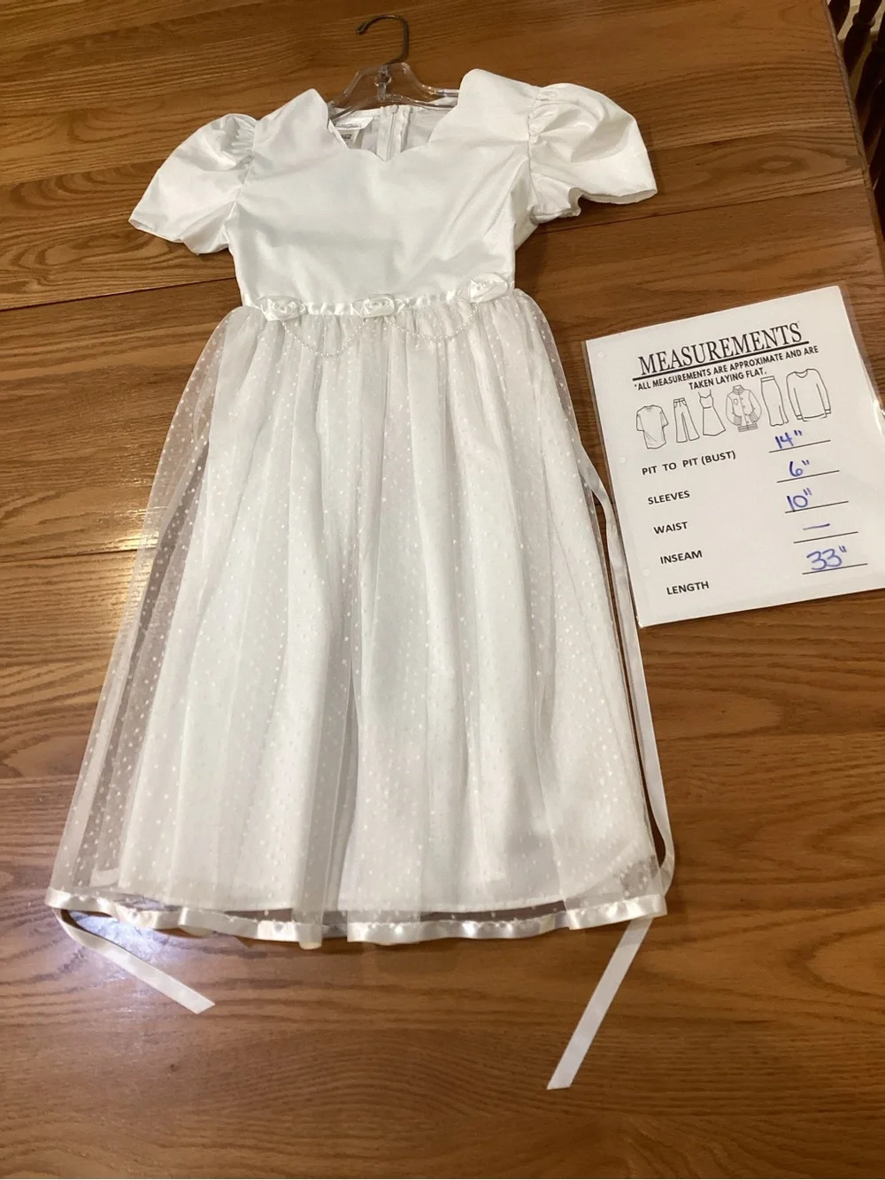 Bonnie Jean White Girls' Dress with Sheer Overlay and Satin Hem